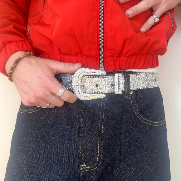 Y2k 2000s silver star rhinestone crystal grunge goth emo punk belt - Picture 6 of 8